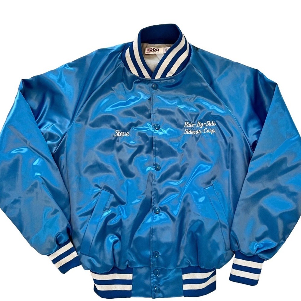 Vintage Todd Sportswear Blue White Varsity Bomber Jacket Personal Embroidery